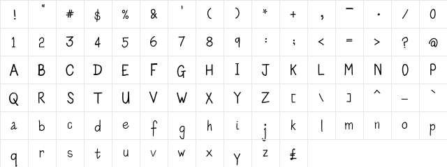 Kids Scrawl Regular  glyph index