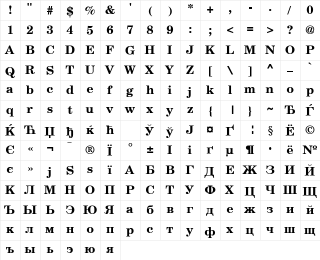 AGNewHandbook Bold  glyph index