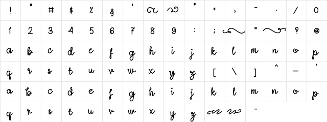 Lightheart Script Regular Regular  glyph index