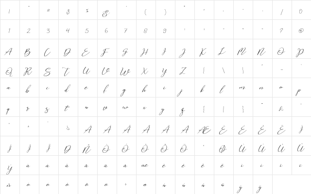 Cherella Bold Regular  glyph index