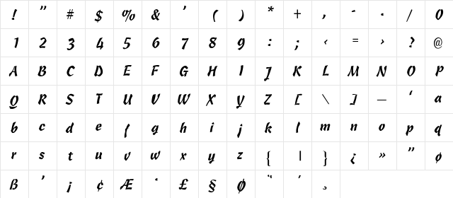 Cantine-Light Regular  glyph index