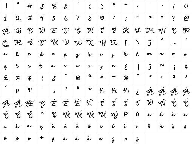 Texas Twilight Regular  glyph index