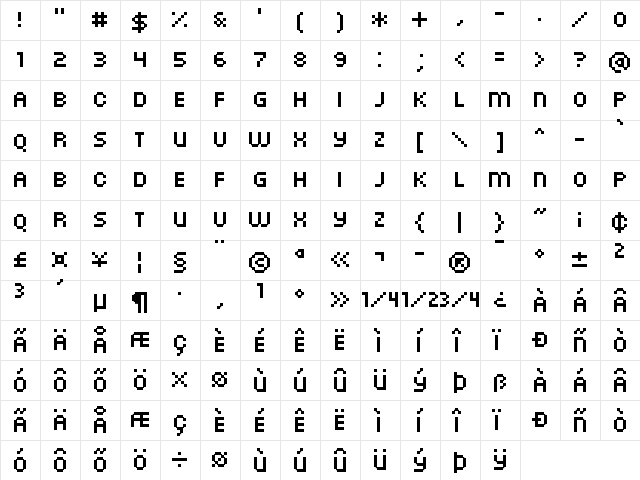 FFF Atlantis Condensed Regular  glyph index