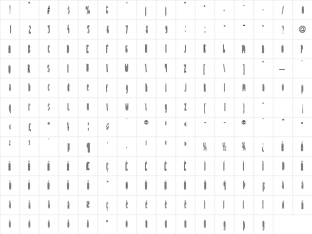 SpitbolAlternateSSK Regular  glyph index
