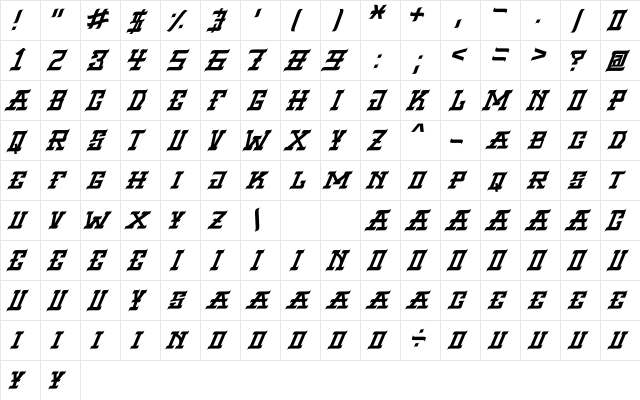 VIRGIL BLACK Italic  glyph index