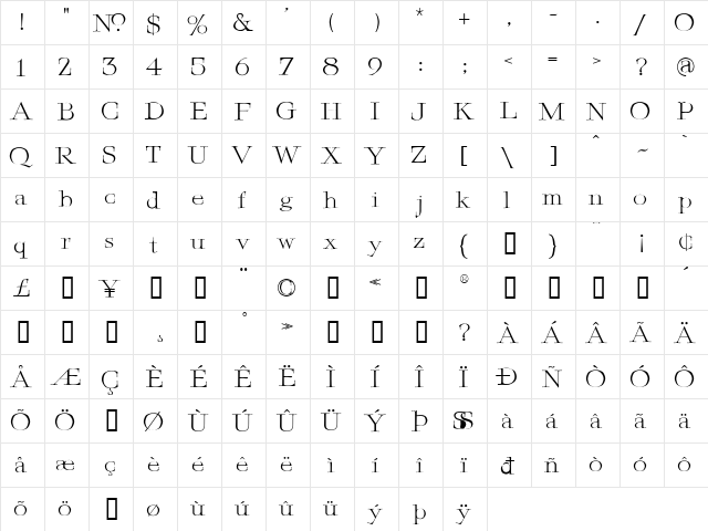 LHF Fineline Roman BETA Regular  glyph index