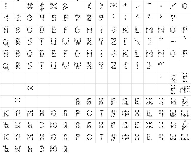 LC Embroidery Regular  glyph index