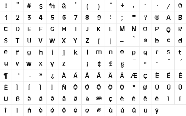 AntiqueOliTRegIn1 Regular  glyph index