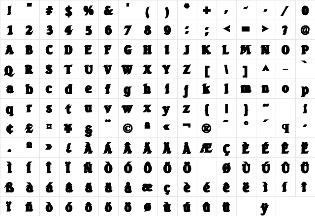 Sea Monster SF Bold  glyph index