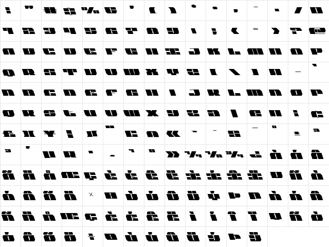 Joy Shark Leftalic Italic  glyph index