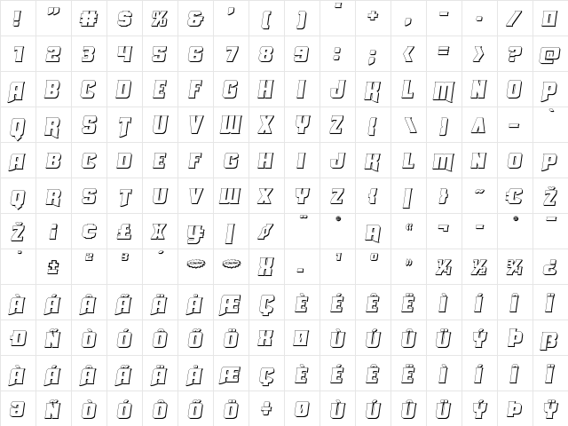 Union Gray 3D Semi-Italic Semi-Italic  glyph index