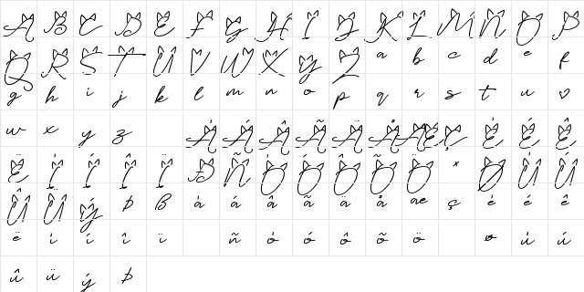 Catlove Regular  glyph index