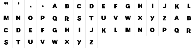 Kiwi Regular  glyph index