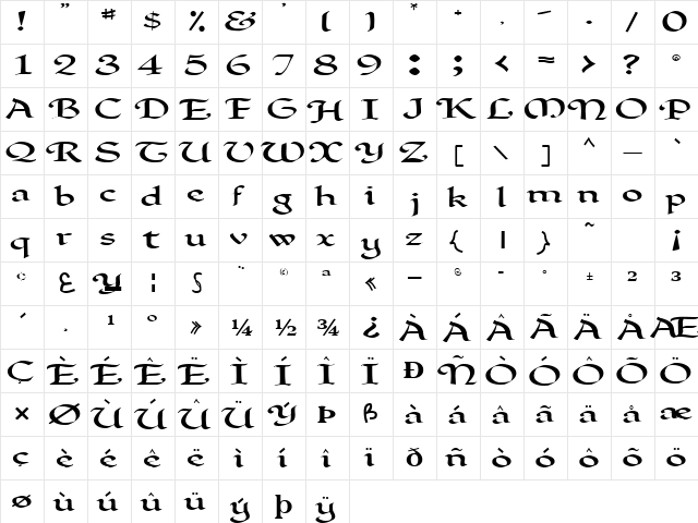 Clark Regular  glyph index