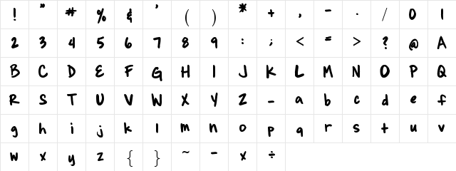 Brianne's hand Regular  glyph index