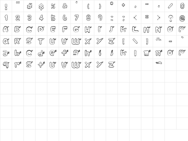 ReafFont Regular  glyph index