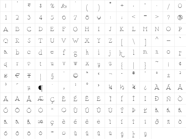 WHGSimpaticoNF Regular  glyph index