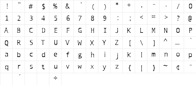 slightly warped Regular  glyph index