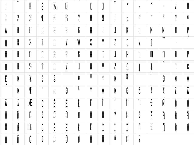 HeraldGothic Medium  glyph index