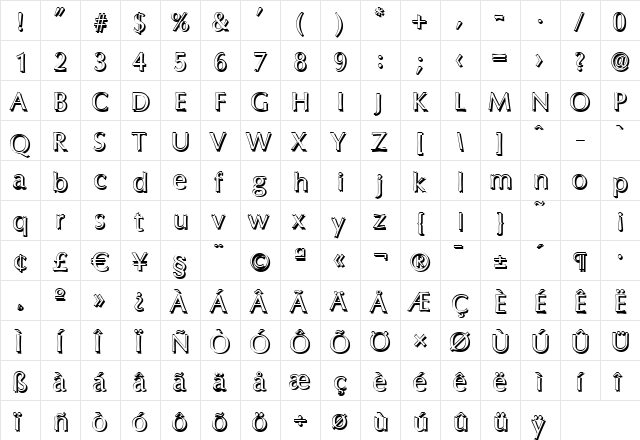 EricBeckerShadow Regular  glyph index