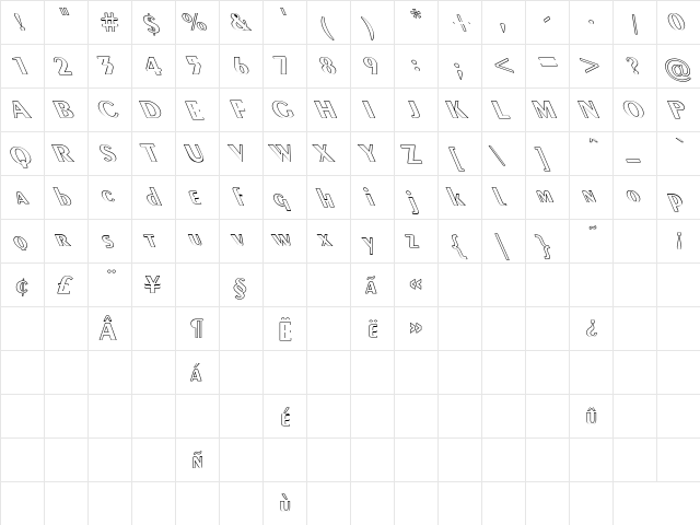 Exotic-Bold Hollow Lefty Regular  glyph index
