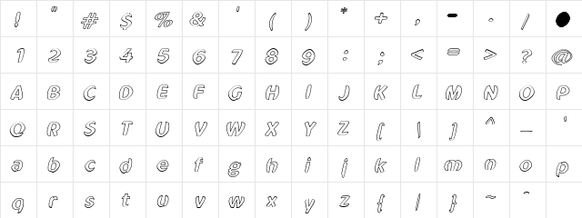 Dross06HollowSlanted Regular  glyph index