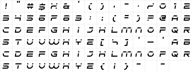 Speedeasy Speedy Regular  glyph index