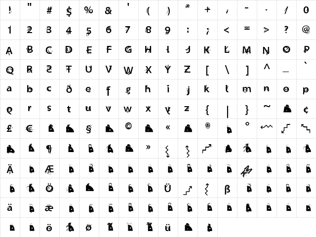 Lettersoup Regular  glyph index