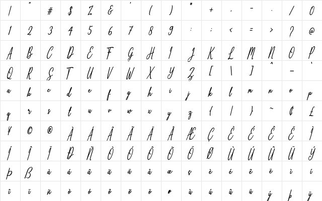 Anthoine Regular  glyph index
