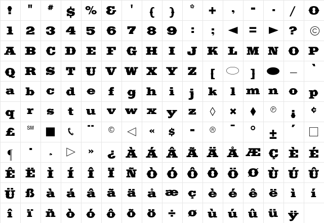 CgDavisonAmericana Regular  glyph index