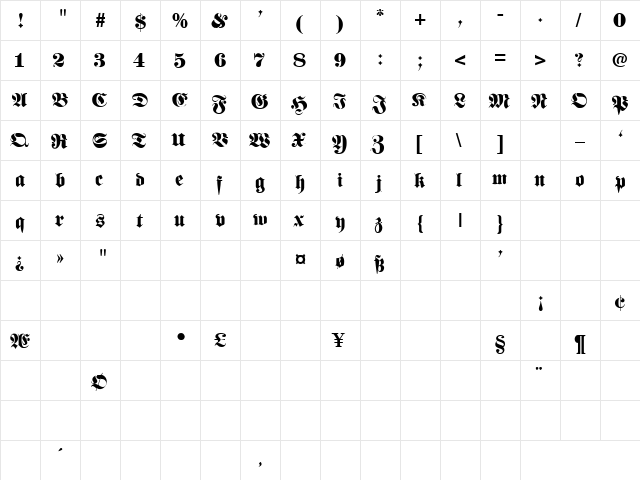Golf 2 Regular  glyph index