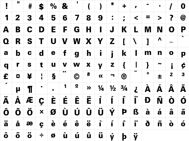 Beetham Black  glyph index