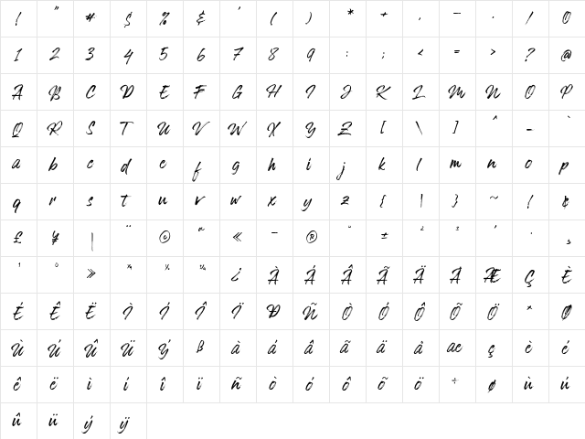 Hokagata Regular  glyph index