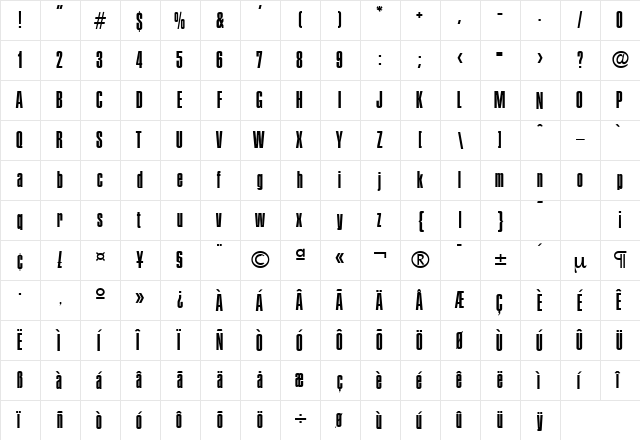 Plakette-Serial DB Regular  glyph index