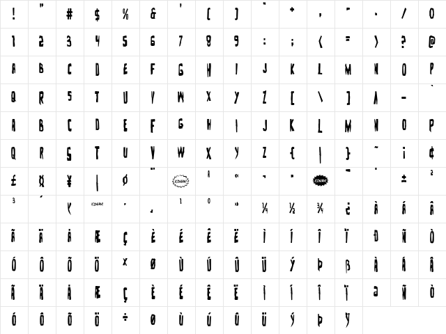 Zakenstein Condensed Condensed  glyph index