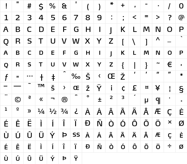 MaxTF-BookSC Regular  glyph index