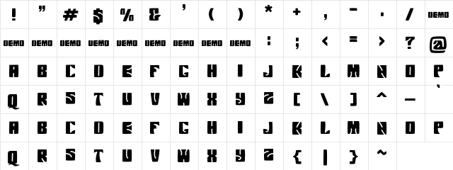 Arthos demo Regular  glyph index