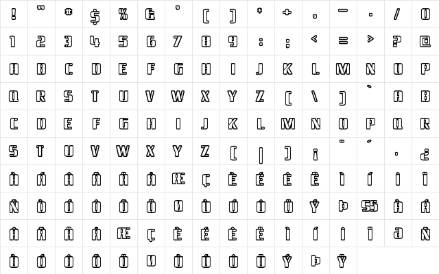 Braeside Outline Regular  glyph index