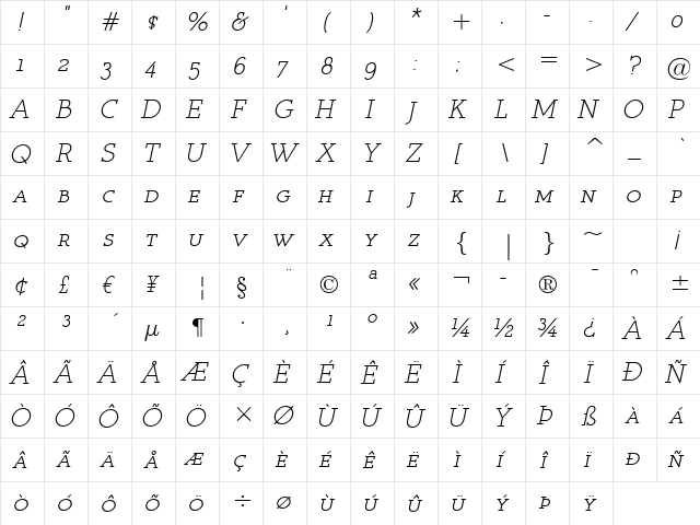 Register Serif BTN SC Oblique  glyph index