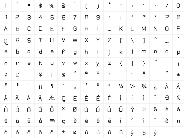 Jungle Burnout 1 Regular  glyph index