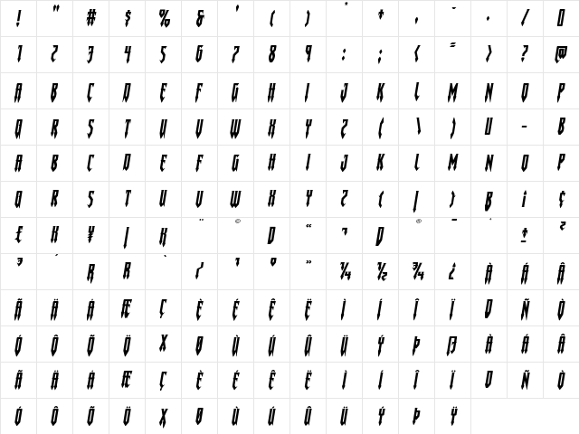 Gotharctica Expanded Italic Expanded Italic  glyph index