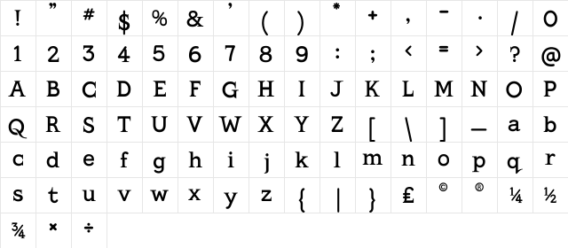 Kingthings Serifique Regular  glyph index