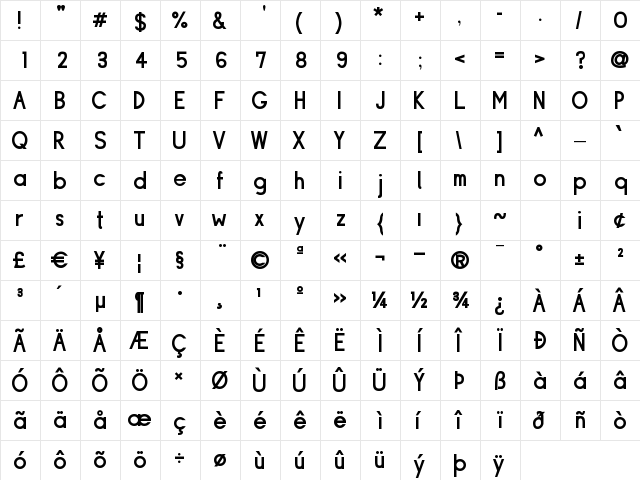 Siple DemiBold  glyph index