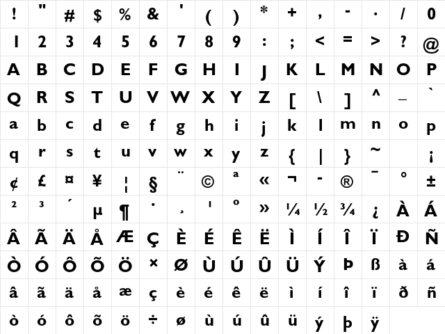 Gill Sans MT Pro Bold  glyph index