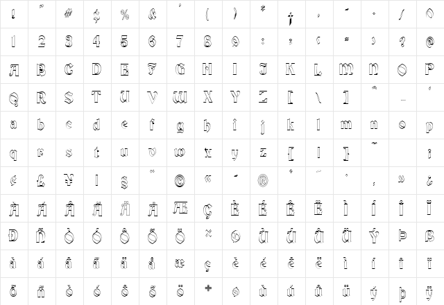 Brandywine-Hollow-Condensed Normal  glyph index
