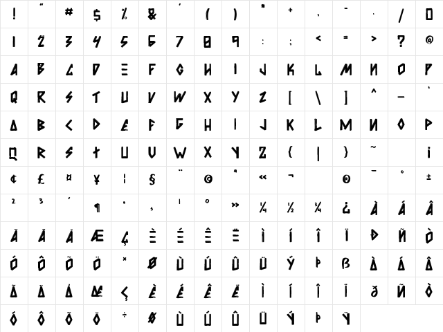 Awesome Brush Regular  glyph index
