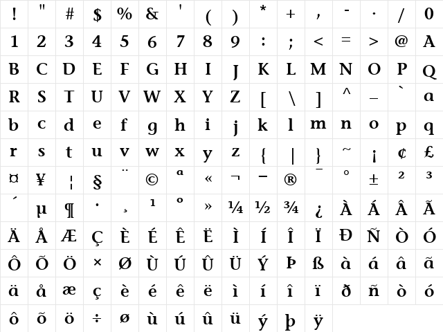 StoneInformal Semibold  glyph index