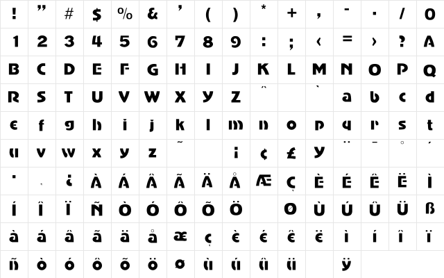 Adventurer Light SF Regular  glyph index