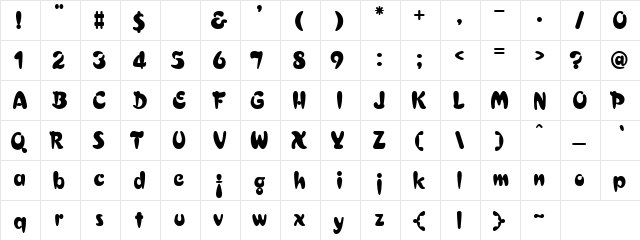 Pop Bumbs Regular  glyph index