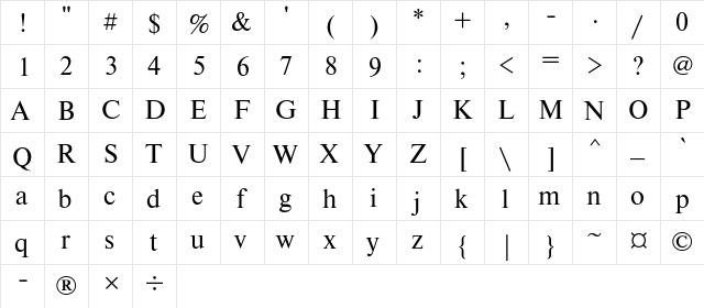 NewtonAm Regular  glyph index